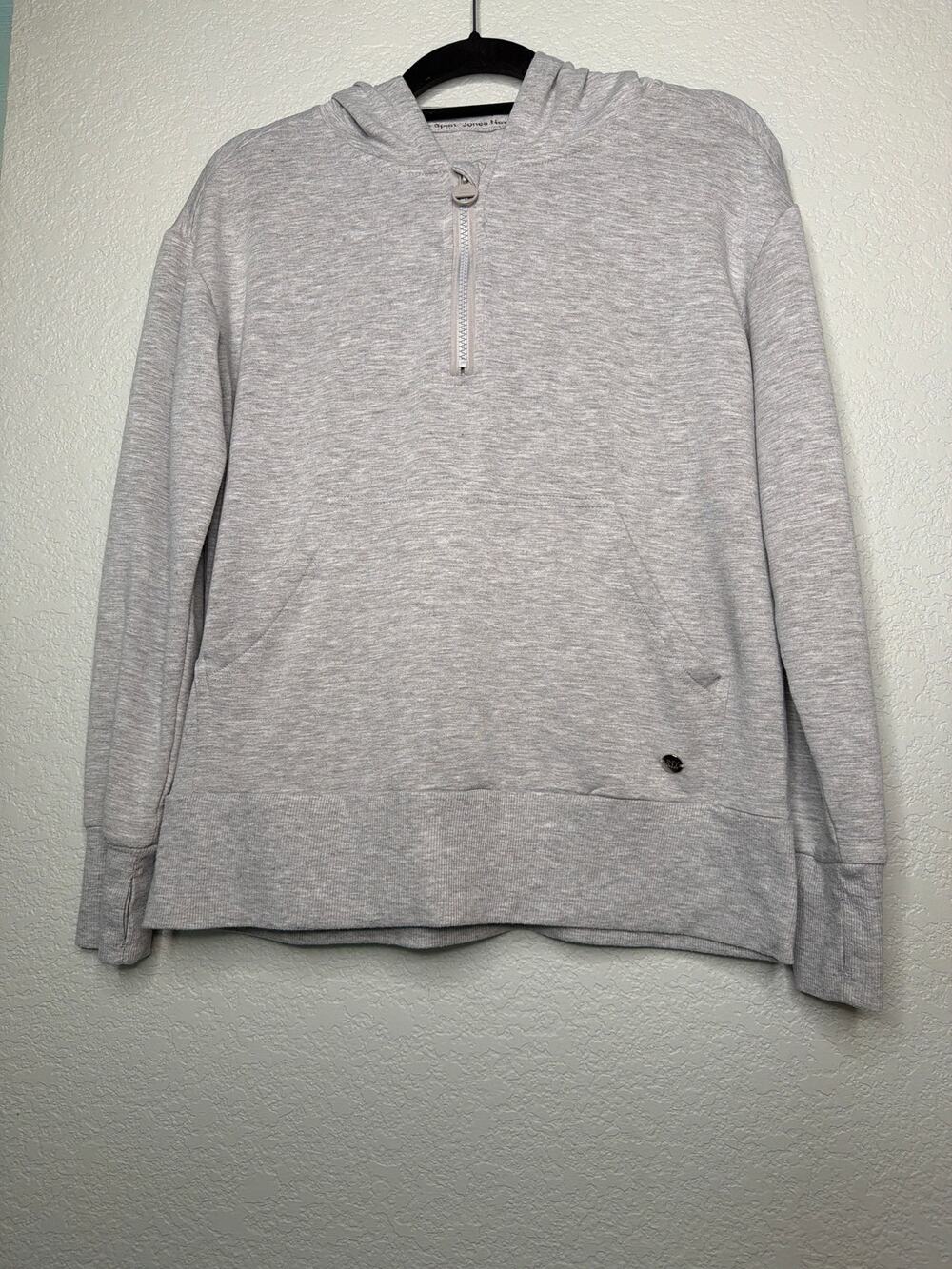Jones New York Heather Gray Half Zip Hoodie Thumbholes Kangaroo Pocket Women’s M